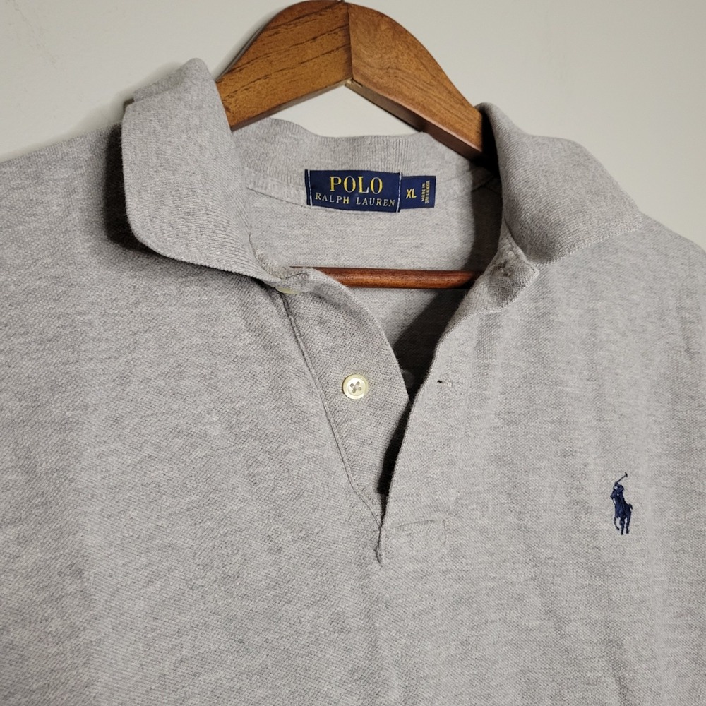 Ralph Lauren‎ Pique Polo Shirt XL Extra Large Gray Blue Pony Men VTG Y2K - Picture 8 of 13